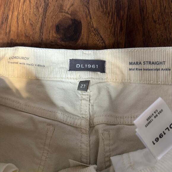 DL1961 Mara Straight Corduroy Off White Mid Rise Instasculpt Ankle Pants 27 - Picture 6 of 11